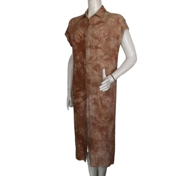 LULUS Shirt Dress, XS, Rust Brown Tie-dye, Short sleeve, button front, Rayon - Picture 3 of 14